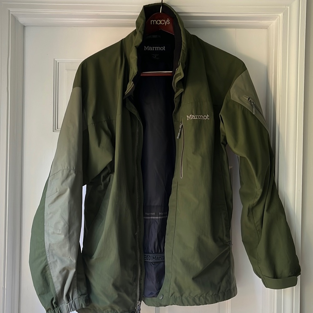 Hunter green Marmot light winter jacket.
